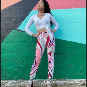 Vintage Pink, White, Red Psychedelic Print High Waisted Pants